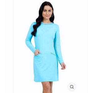 IBKUL Golf Dress Athleisure Turquoise Blue Long Sleeve Mesh UPF 50+ Pockets XS